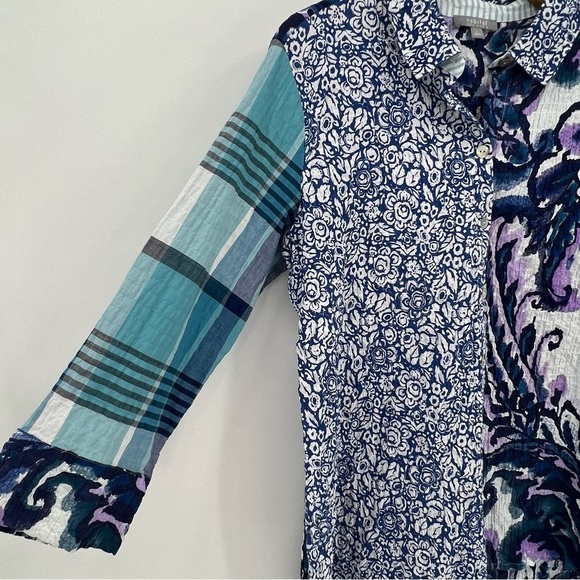 Habitat Stir It Up Shaped Shirt Multi Textured Crinkle Prints Florals Plaids S - Picture 7 of 10